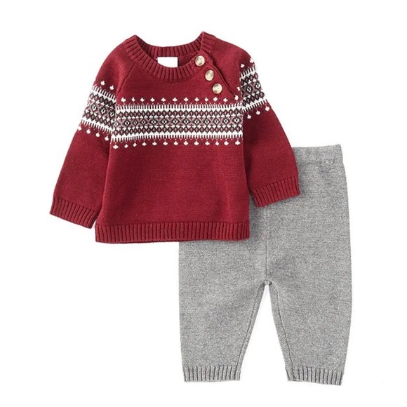 Edgehill Collection Baby Boys Fair Isle Long Sleeve Sweater & Pants Set - Picture 1 of 11